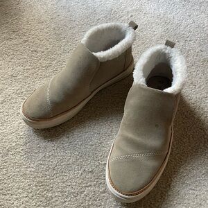 Tan Suede Fur-Lined Slip-On Sneakers